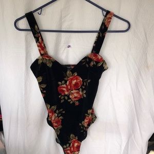 Girls velvet floral bodysuit